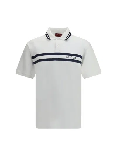 Gucci Men Logo Print Polo Shirt In White