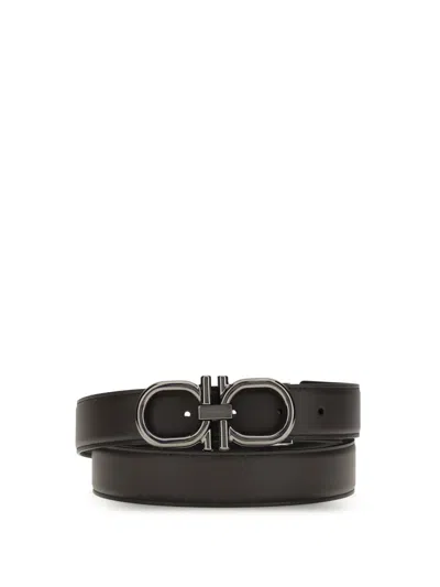 Ferragamo Men Reversible Gancini Belt In Brown