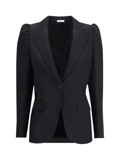 Alexander Mcqueen Tailored Jacket With Notched Lapels And Padded Shoulders In Black