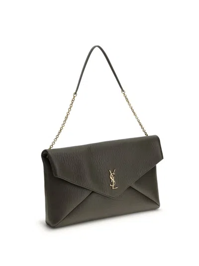 Saint Laurent Cassandre Xxl Leather Clutch In Green