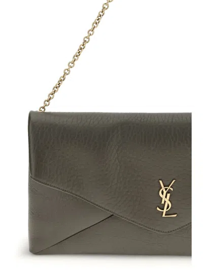Saint Laurent Cassandre Xxl Leather Clutch In Green