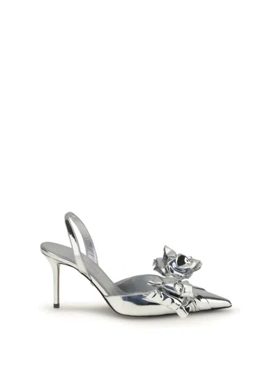 Mach&mach Silver Leather Stiletto Pumps Bow Detail In Silver