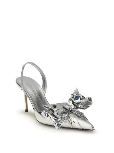 Mach&mach Silver Leather Stiletto Pumps Bow Detail In Silver