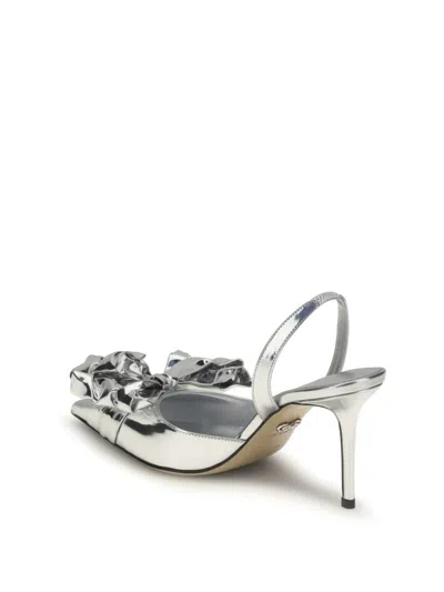 Mach&mach Silver Leather Stiletto Pumps Bow Detail In Silver