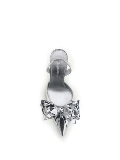 Mach&mach Silver Leather Stiletto Pumps Bow Detail In Silver
