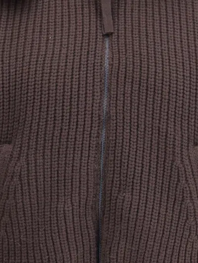 P.a.r.o.s.h P. A.r. O.s. H. Reversible Ribbed Knit Jacket With Hood In Brown