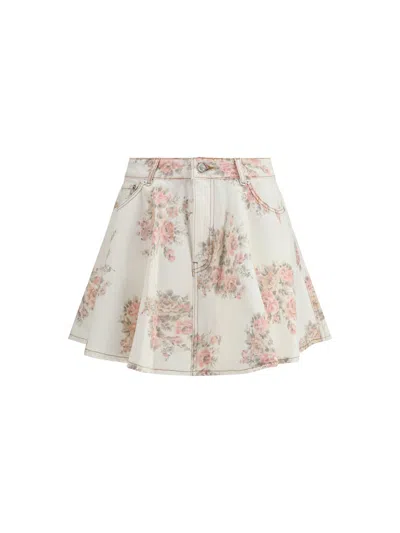 Ganni Women Floral Print Denim Miniskirt In Multi
