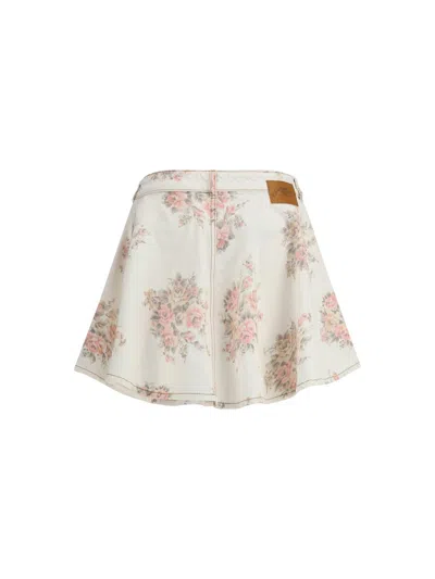 Ganni Women Floral Print Denim Miniskirt In Multi