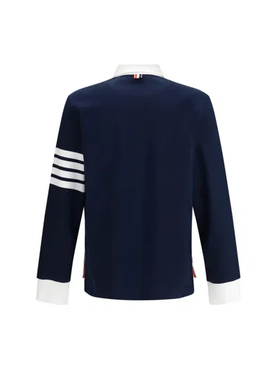 Thom Browne Cotton Polo Shirt With White Collar And Cuffs In Blue