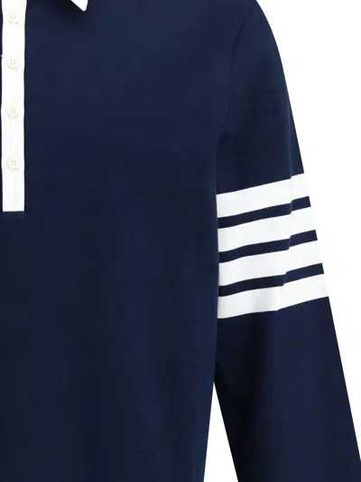 Thom Browne Cotton Polo Shirt With White Collar And Cuffs In Blue