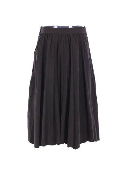 Balenciaga Hybrid Pleated Wool-ramie Midi Skirt In Black