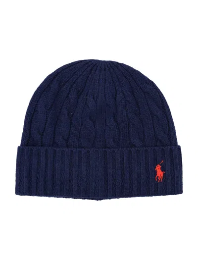 Polo Ralph Lauren Wool Blend Cable Knit Beanie Hat In Blue