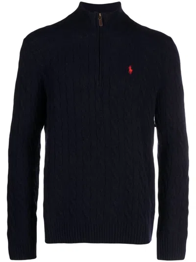 Polo Ralph Lauren Cable-knit Cotton Quarter-zip Sweater In Black