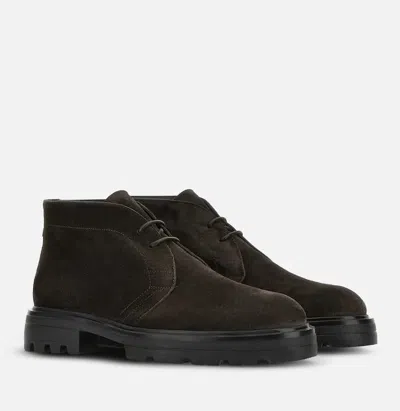Hogan Brown Suede Ankle Boots In Brown