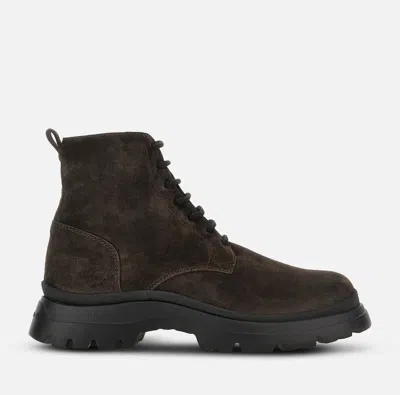 Hogan Chunky Sole Lace-up Suede Ankle Boots In Brown