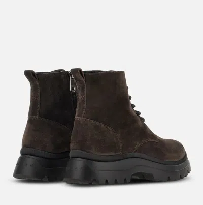 Hogan Chunky Sole Lace-up Suede Ankle Boots In Brown