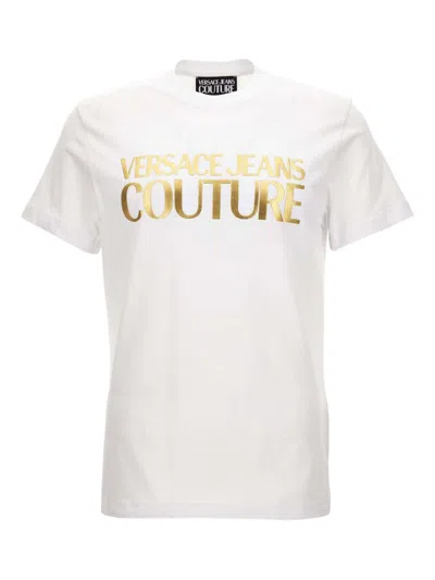 Versace Jeans Couture White Cotton T-shirt With Gold Lettering In White