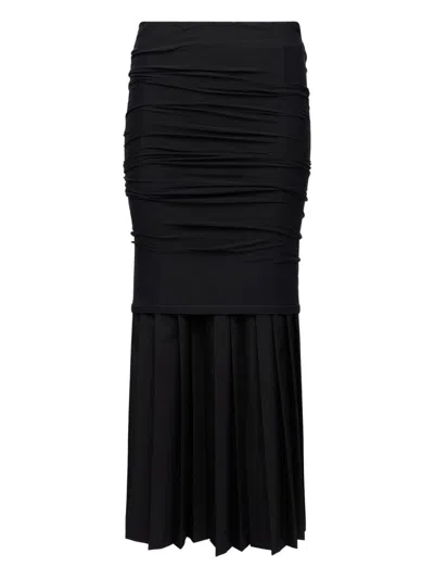 Mm6 Maison Margiela Pleated Draped Midi Skirt In Black