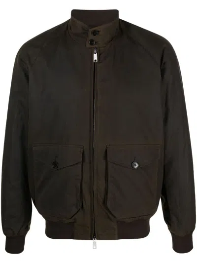 Baracuta Green Classic Bomber Jacket With Utility Pockets In Animal Print