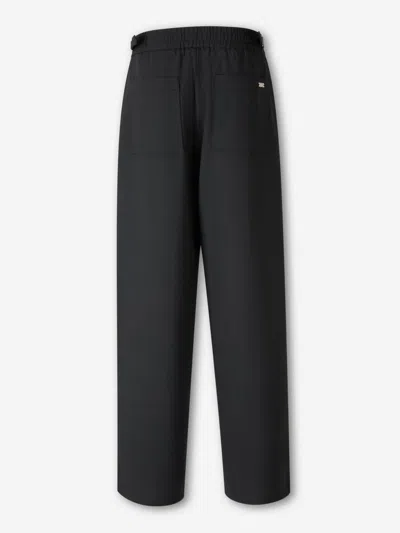 Ami Alexandre Mattiussi Wool Trousers With Back Pockets And Wide Leg In Black