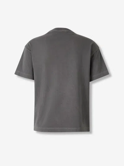 Palm Angels Gradient Gray Cotton T-shirt With Contrast Print In Gray