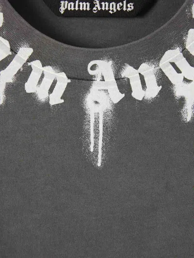 Palm Angels Gradient Gray Cotton T-shirt With Contrast Print In Gray