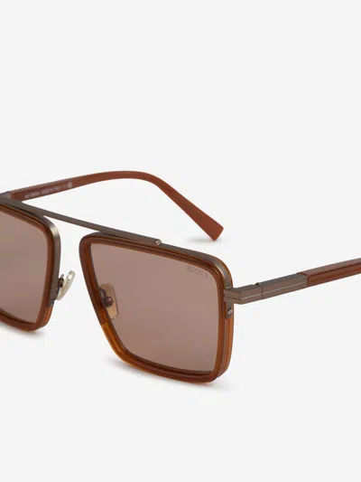 Zegna Aviator Frame Sunglasses In Brown