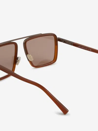 Zegna Aviator Frame Sunglasses In Brown