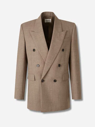 Saint Laurent Wool Double-breasted Blazer In Brown
