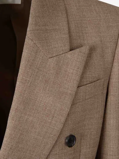 Saint Laurent Wool Double-breasted Blazer In Brown