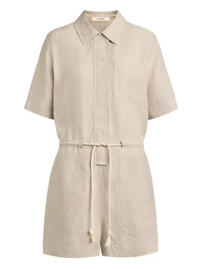 12 Storeez Drawstring Linen Playsuit In Neutral
