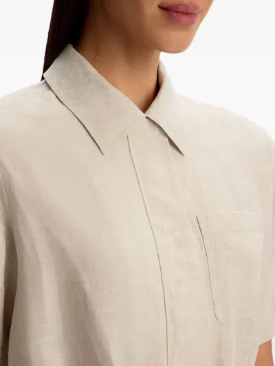 12 Storeez Drawstring Linen Playsuit In Neutral