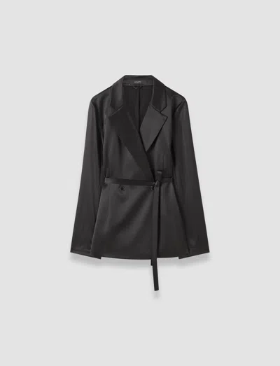 Joseph Womens Black Joubert Belted-waist Double-breasted Silk Blazer In Black