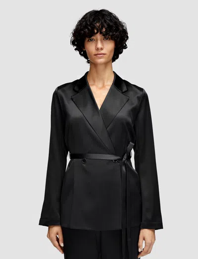Joseph Womens Black Joubert Belted-waist Double-breasted Silk Blazer In Black