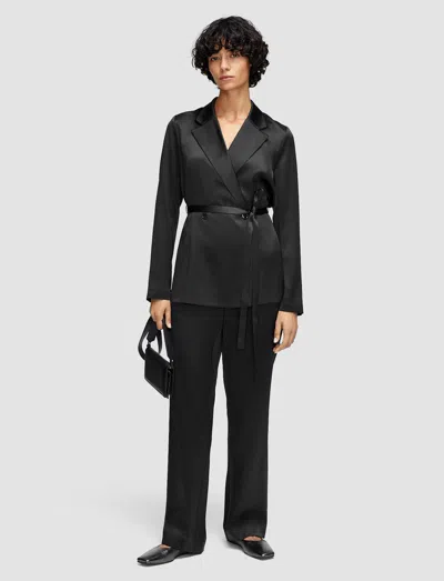 Joseph Womens Black Joubert Belted-waist Double-breasted Silk Blazer In Black