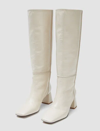 Joseph Heeled Knee High Patent Leather Boots In White