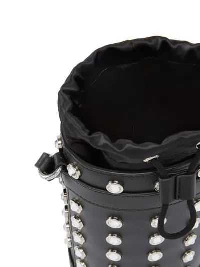 Pinko Mini Crystal Studded Leather Bucket Bag In Black