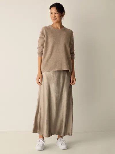 Eileen Fisher Fine Felted Wool Crew Neck Short Top In Regenerative Wool In Brown