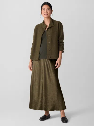 Eileen Fisher Lightweight Boiled Wool Stand Collar Jacket In Regenerative Wool In Green