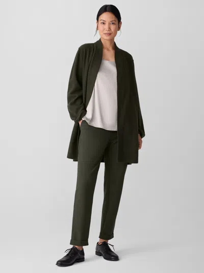 Eileen Fisher Lightweight Boiled Wool High Collar Jacket In Regenerative Wool In Green