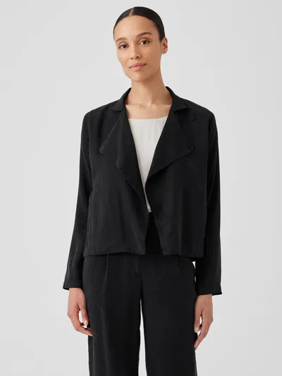 Eileen Fisher Sandwashed Twill Stand Collar Jacket In Black