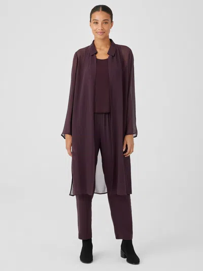 Eileen Fisher Missy Sheer Silk Collared Open-front Jacket In Purple