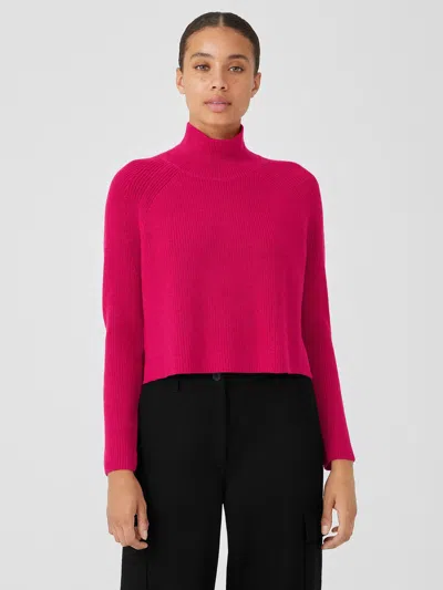 Eileen Fisher Merino Cropped Turtleneck Top In Regenerative Wool In Pink