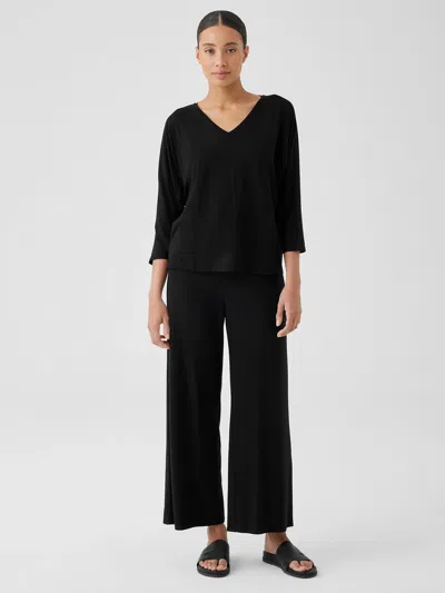 Eileen Fisher Melange Boiled Wool Jersey Wide-leg Pant In Regenerative Wool In Black
