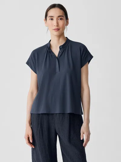 Eileen Fisher Fine Jersey Band Collar Top In Blue