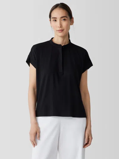 Eileen Fisher Fine Jersey Band Collar Top In Black
