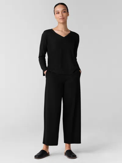 Eileen Fisher Melange Boiled Wool Jersey Wide-leg Pant In Regenerative Wool In Black