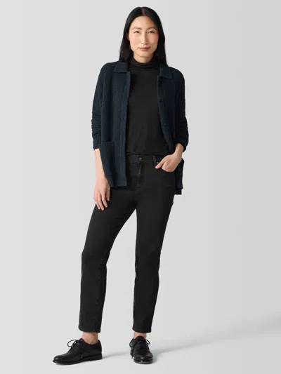 Eileen Fisher Jeans Women Black High Rise Slim Fit Ankle Straight Leg Erk1083 In Blue