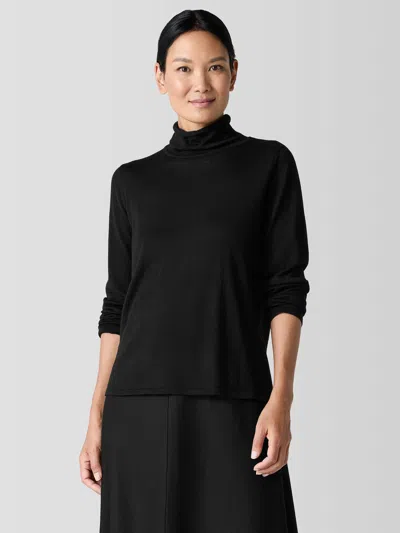Eileen Fisher Fine Merino Turtleneck Top In Regenerative Wool In Black