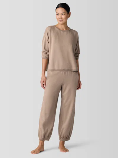 Eileen Fisher Pantaloni Larghi Donna &ndash; Grigio, Terry, Taglia S, Caviglia, Vita Media, Cotone Tencel